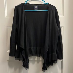 American Eagle black ruffle open cardigan, size L